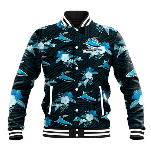 custom-text-and-number-sharks-rugby-baseball-jacket-polynesian-tribal-mix-tropical-hawaiian-style