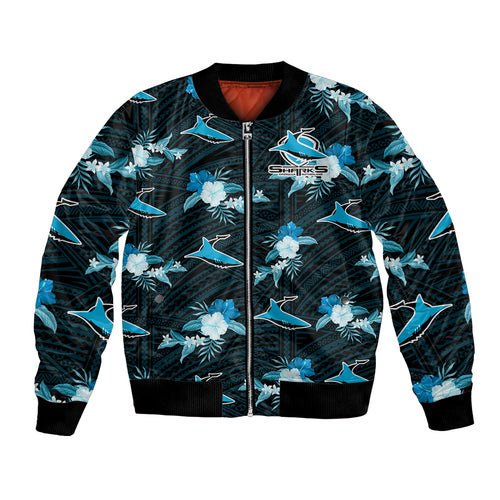 custom-text-and-number-sharks-rugby-bomber-jacket-polynesian-tribal-mix-tropical-hawaiian-style