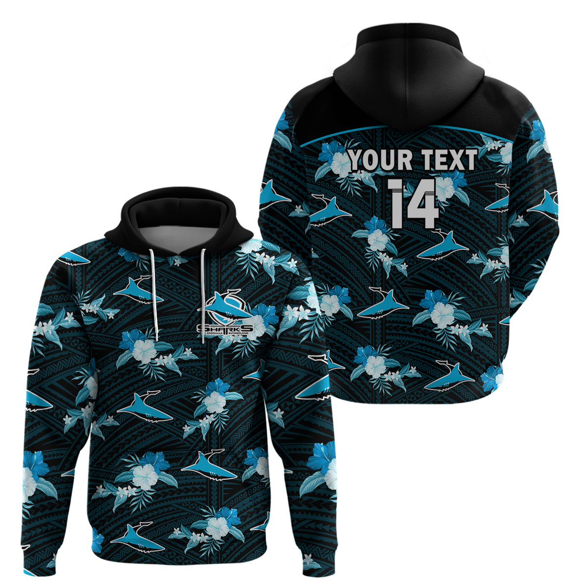 custom-text-and-number-sharks-rugby-hoodie-polynesian-tribal-mix-tropical-hawaiian-style