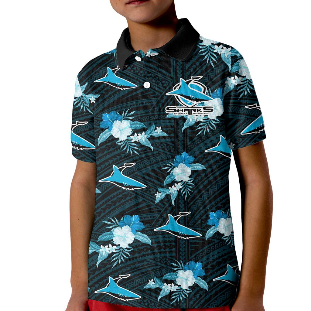 custom-text-and-number-sharks-rugby-kid-polo-shirt-polynesian-tribal-mix-tropical-hawaiian-style