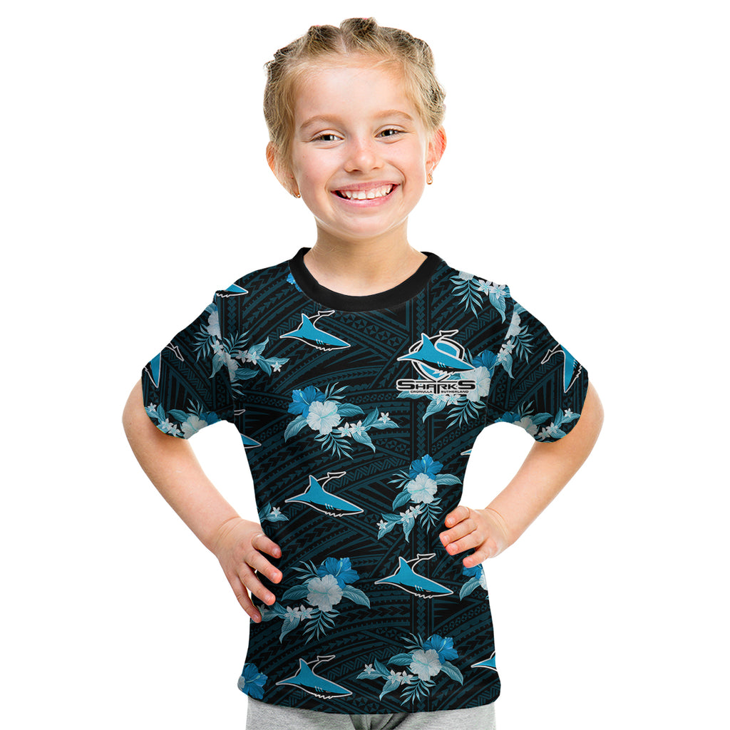 custom-text-and-number-sharks-rugby-kid-t-shirt-polynesian-tribal-mix-tropical-hawaiian-style