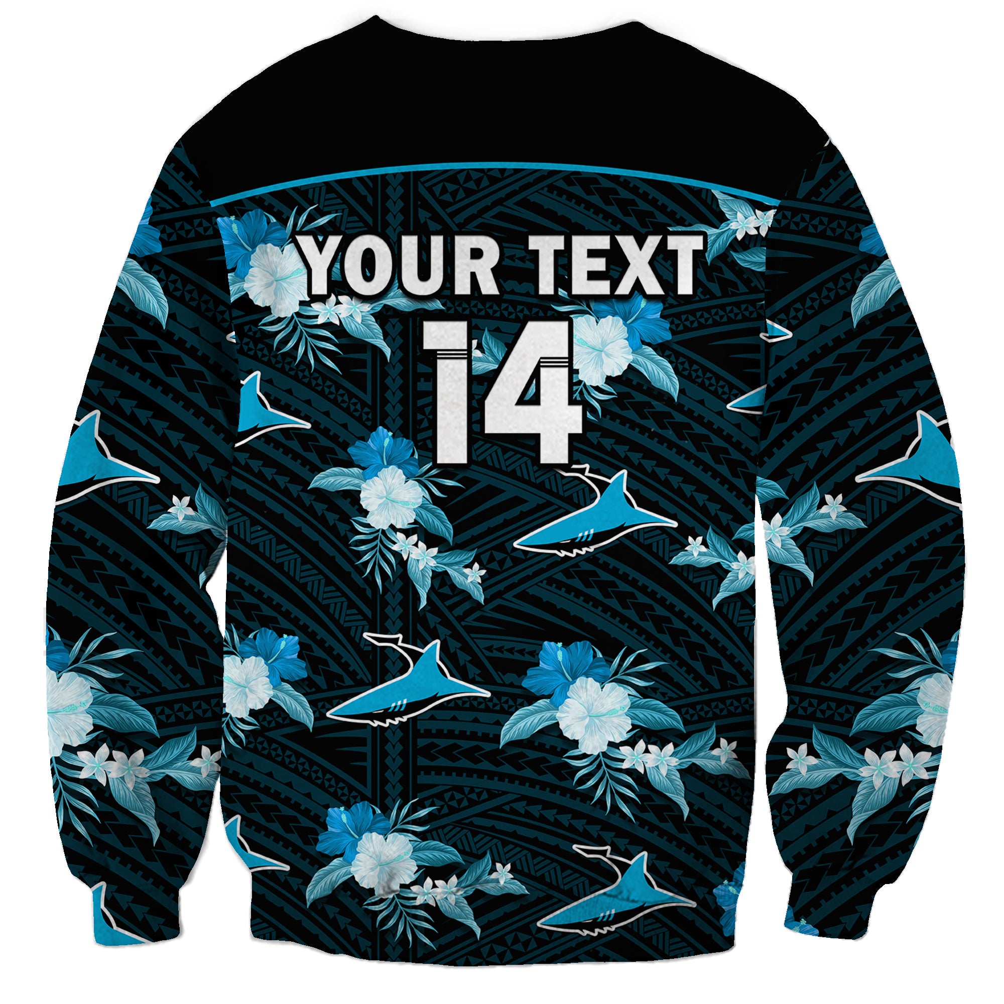 custom-text-and-number-sharks-rugby-sweatshirt-polynesian-tribal-mix-tropical-hawaiian-style