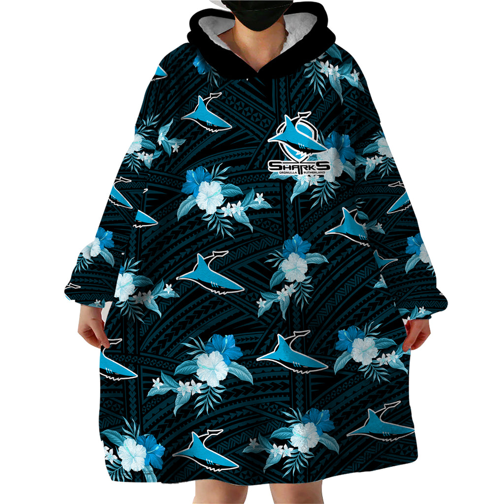 custom-text-and-number-sharks-rugby-wearable-blanket-hoodie-polynesian-tribal-mix-tropical-hawaiian-style