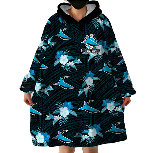 custom-text-and-number-sharks-rugby-wearable-blanket-hoodie-polynesian-tribal-mix-tropical-hawaiian-style