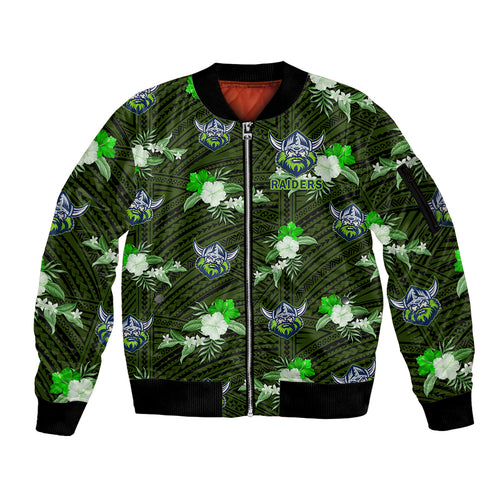 custom-text-and-number-raiders-rugby-sleeve-zip-bomber-jacket-polynesian-tribal-mix-tropical-hawaiian-style