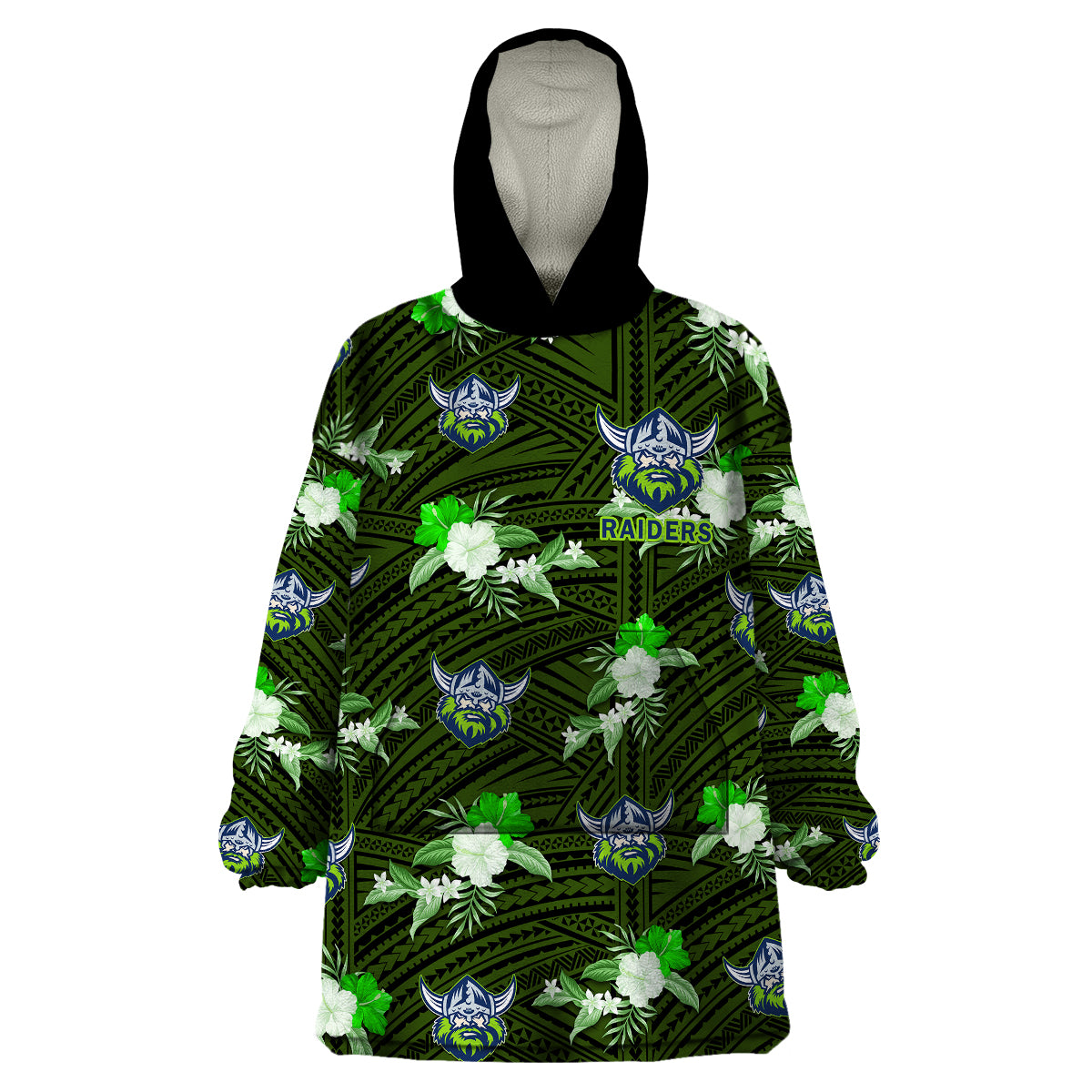 custom-text-and-number-raiders-rugby-wearable-blanket-hoodie-polynesian-tribal-mix-tropical-hawaiian-style