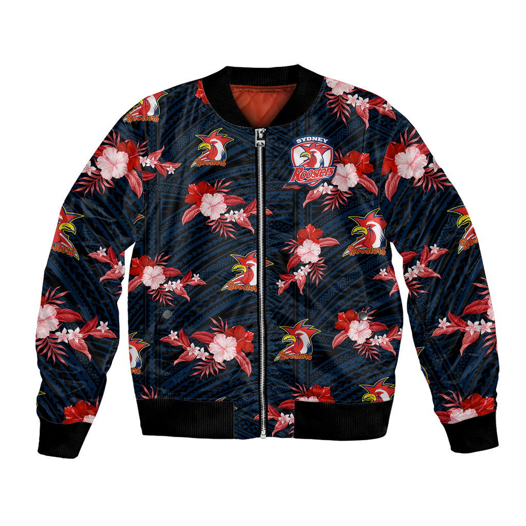 custom-text-and-number-roosters-rugby-bomber-jacket-polynesian-tribal-mix-tropical-hawaiian-style