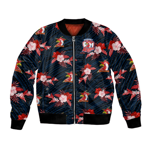 custom-text-and-number-roosters-rugby-bomber-jacket-polynesian-tribal-mix-tropical-hawaiian-style