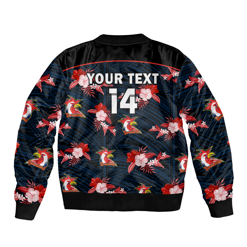 custom-text-and-number-roosters-rugby-bomber-jacket-polynesian-tribal-mix-tropical-hawaiian-style