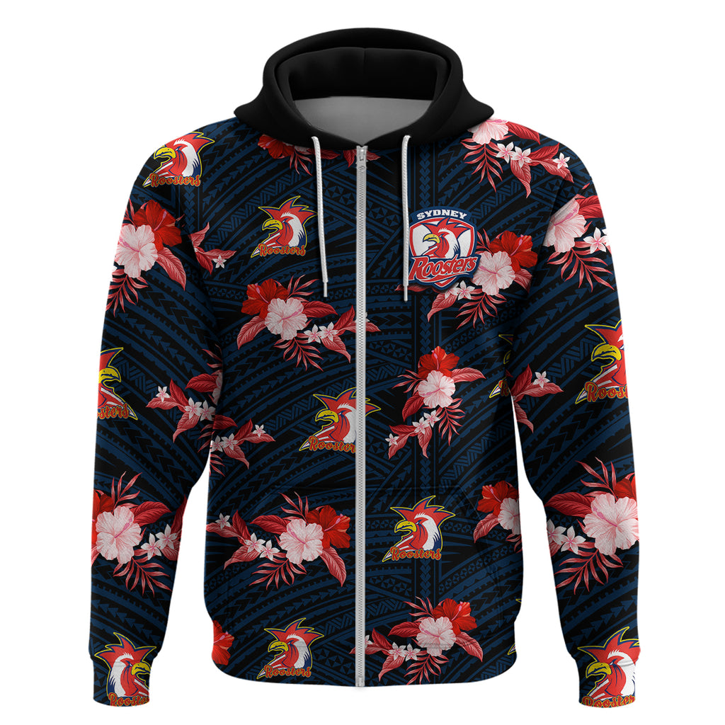 custom-text-and-number-roosters-rugby-hoodie-polynesian-tribal-mix-tropical-hawaiian-style