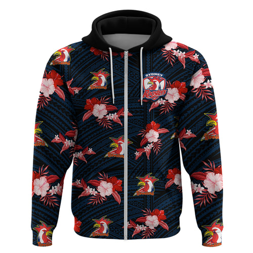 custom-text-and-number-roosters-rugby-hoodie-polynesian-tribal-mix-tropical-hawaiian-style