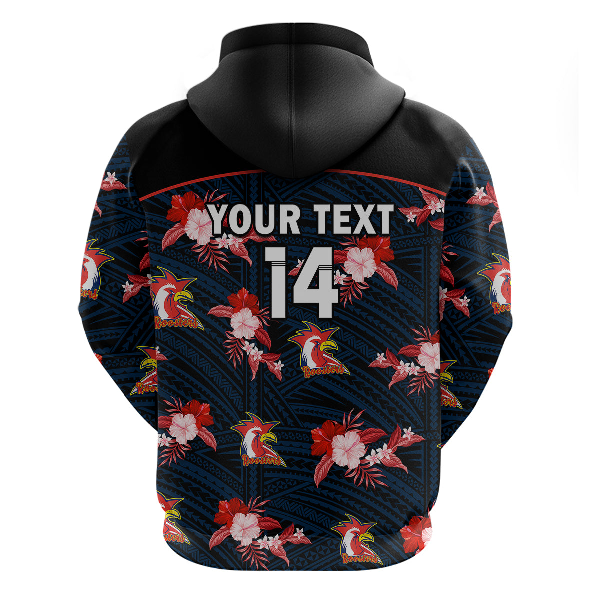 custom-text-and-number-roosters-rugby-hoodie-polynesian-tribal-mix-tropical-hawaiian-style