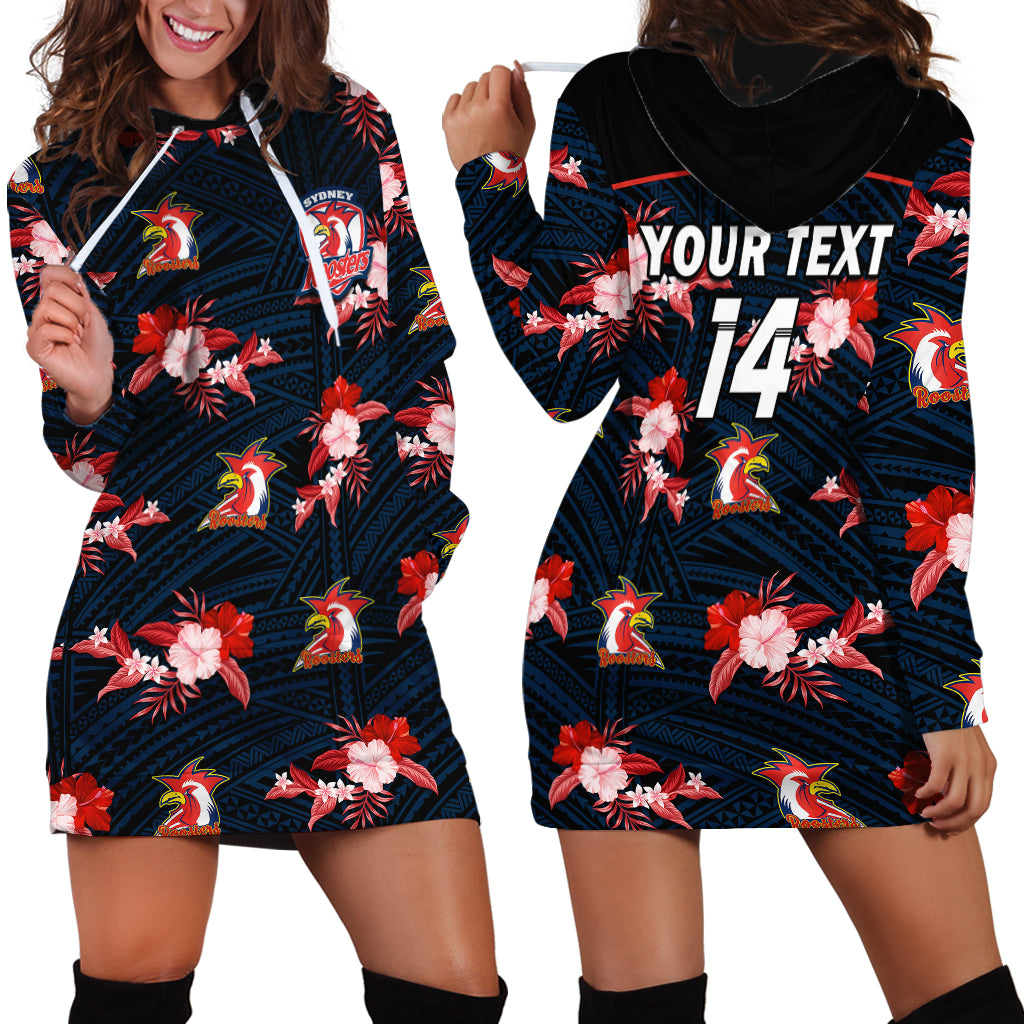custom-text-and-number-roosters-rugby-hoodie-dress-polynesian-tribal-mix-tropical-hawaiian-style