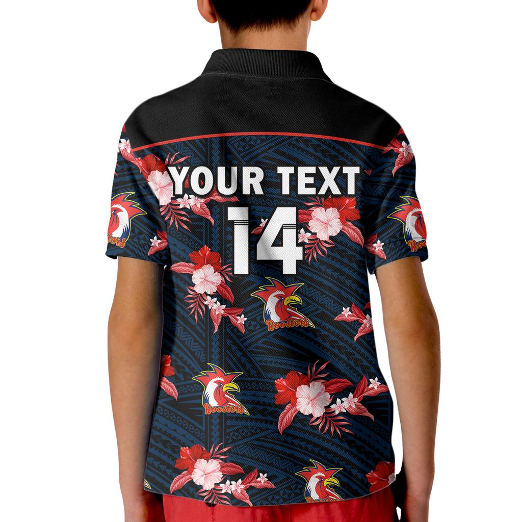 custom-text-and-number-roosters-rugby-kid-polo-shirt-polynesian-tribal-mix-tropical-hawaiian-style