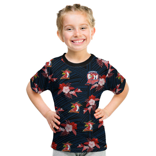 custom-text-and-number-roosters-rugby-kid-t-shirt-polynesian-tribal-mix-tropical-hawaiian-style