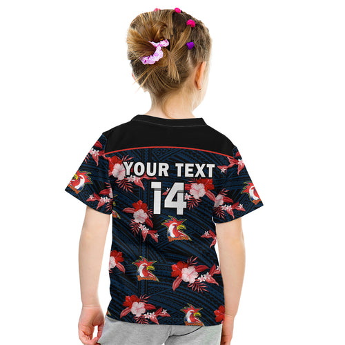 custom-text-and-number-roosters-rugby-kid-t-shirt-polynesian-tribal-mix-tropical-hawaiian-style