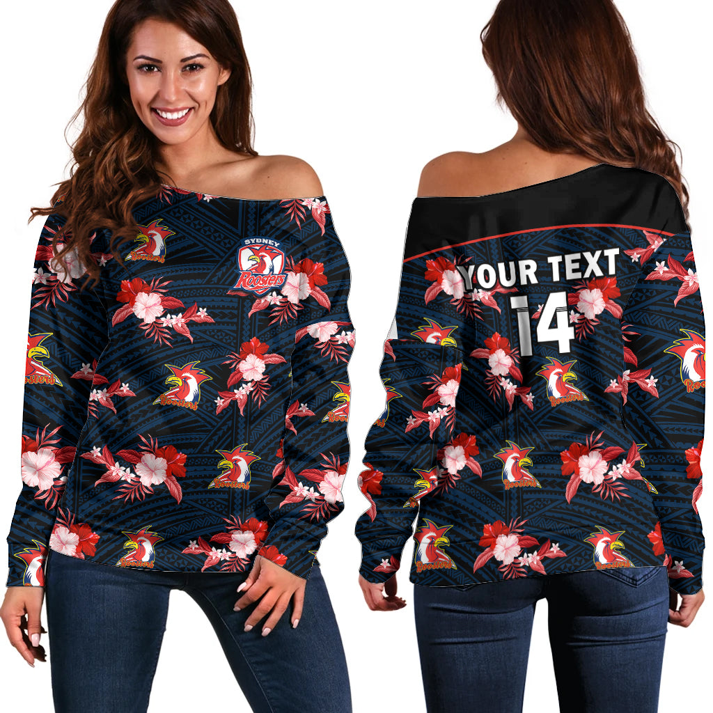 custom-text-and-number-roosters-rugby-off-shoulder-sweater-polynesian-tribal-mix-tropical-hawaiian-style
