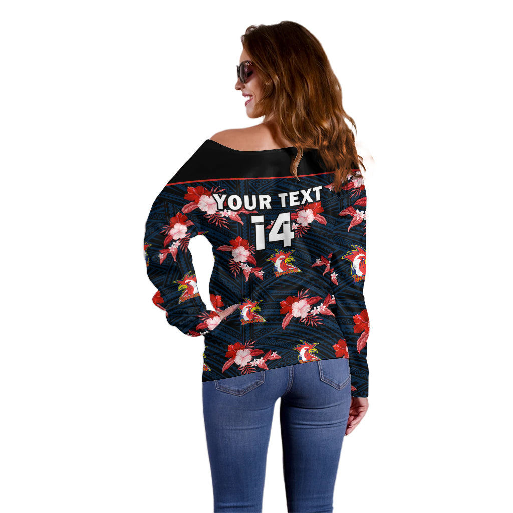 custom-text-and-number-roosters-rugby-off-shoulder-sweater-polynesian-tribal-mix-tropical-hawaiian-style