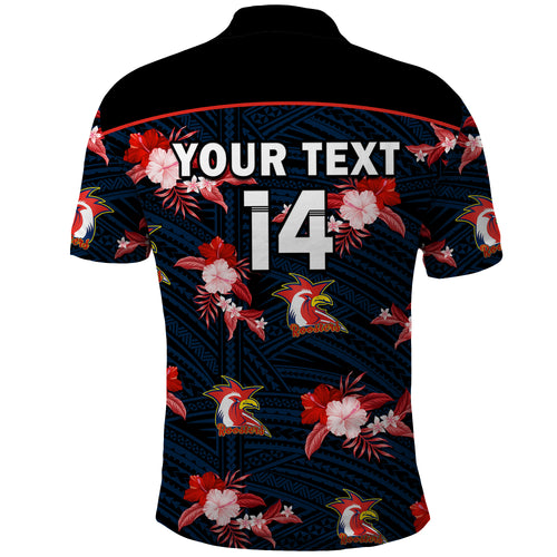 custom-text-and-number-roosters-rugby-polo-shirt-polynesian-tribal-mix-tropical-hawaiian-style