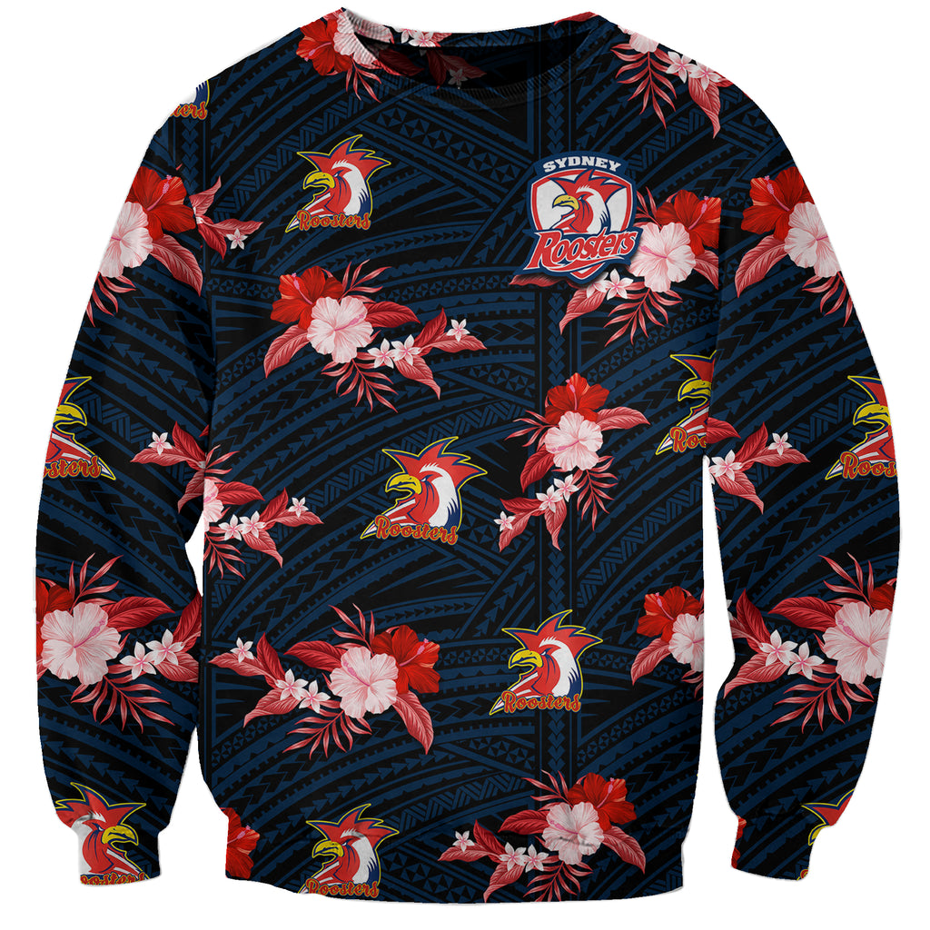 custom-text-and-number-roosters-rugby-sweatshirt-polynesian-tribal-mix-tropical-hawaiian-style