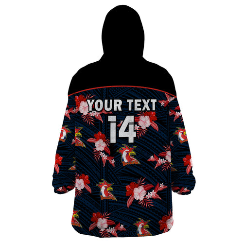 custom-text-and-number-roosters-rugby-wearable-blanket-hoodie-polynesian-tribal-mix-tropical-hawaiian-style