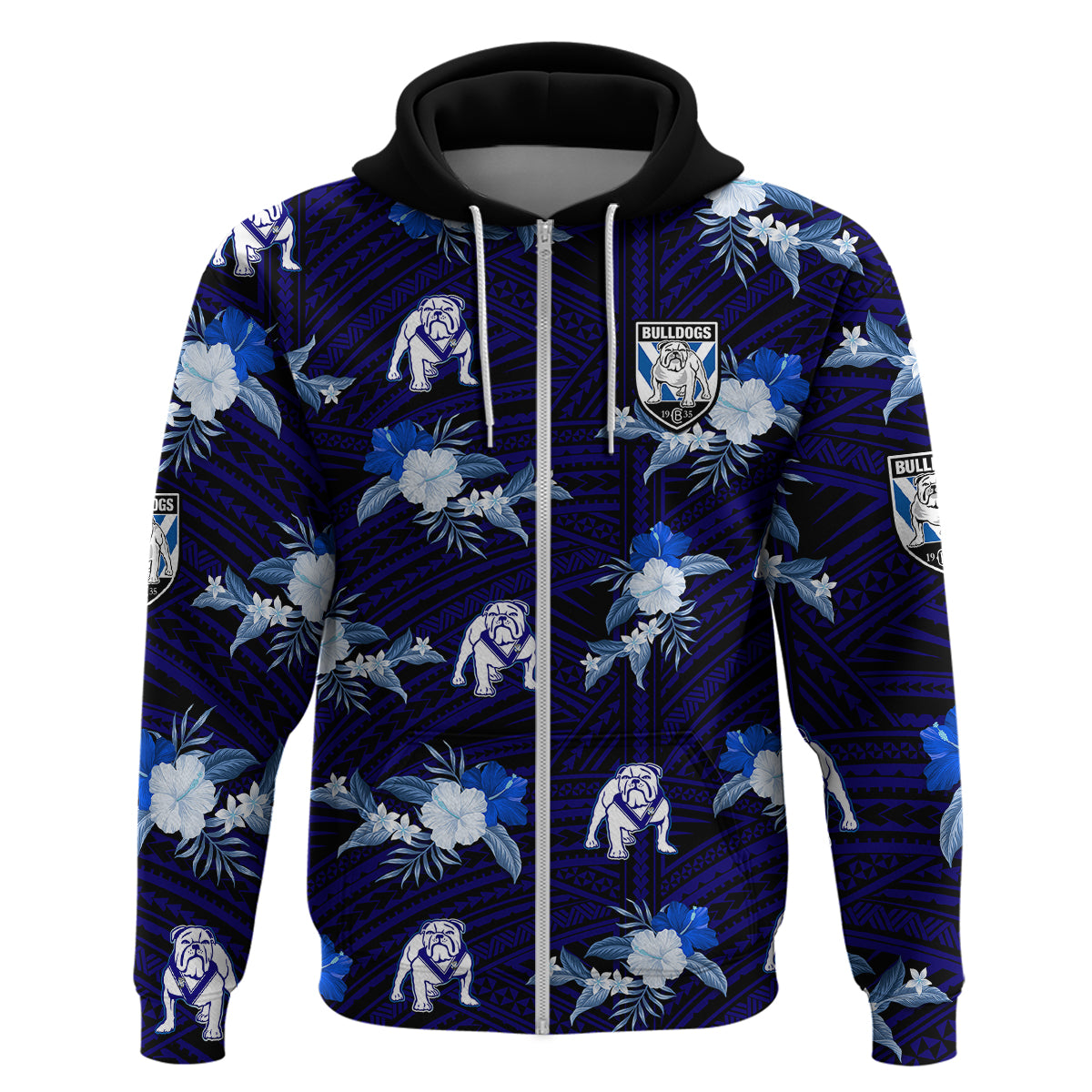 custom-text-and-number-bulldogs-rugby-hoodie-polynesian-tribal-mix-tropical-hawaiian-style