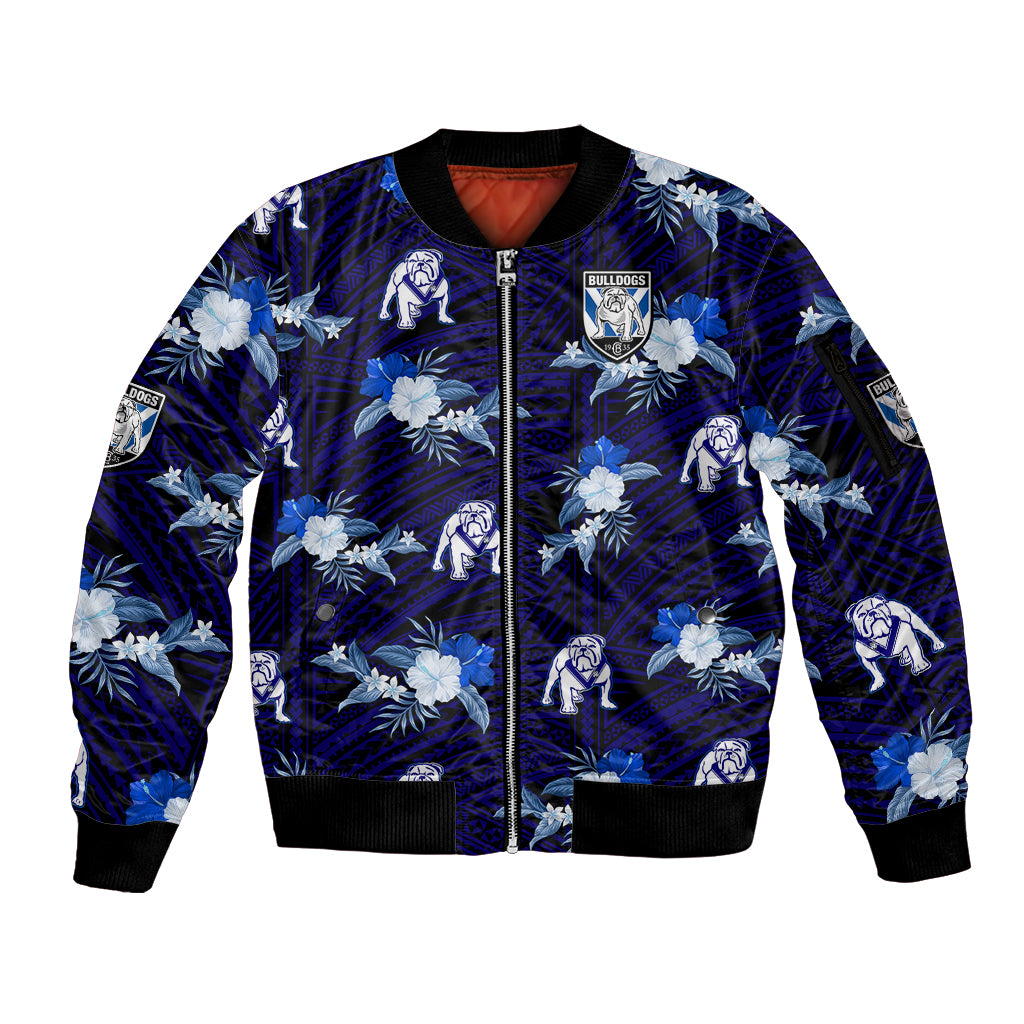 custom-text-and-number-bulldogs-rugby-sleeve-zip-bomber-jacket-polynesian-tribal-mix-tropical-hawaiian-style