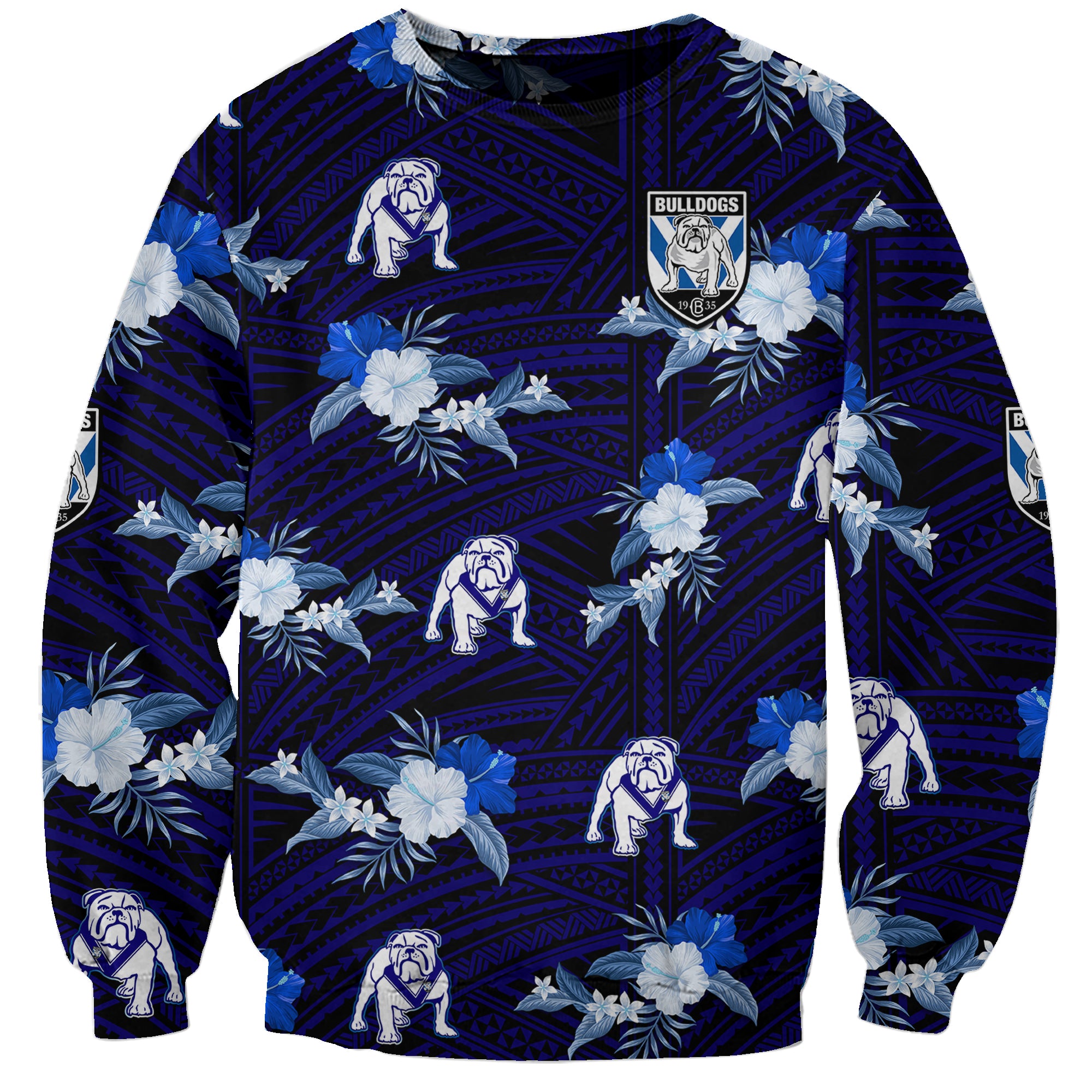 custom-text-and-number-bulldogs-rugby-sweatshirt-polynesian-tribal-mix-tropical-hawaiian-style