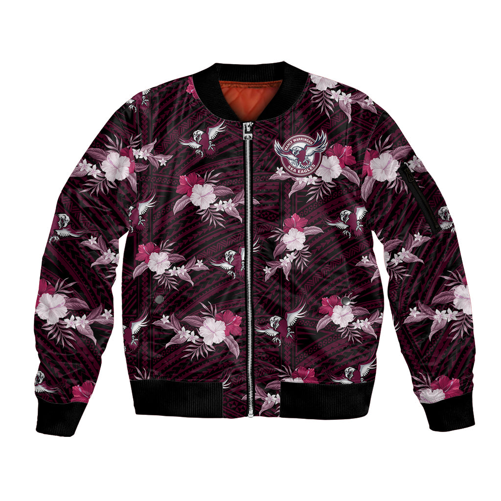 custom-text-and-number-sea-eagles-rugby-sleeve-zip-bomber-jacket-polynesian-tribal-mix-tropical-hawaiian-style