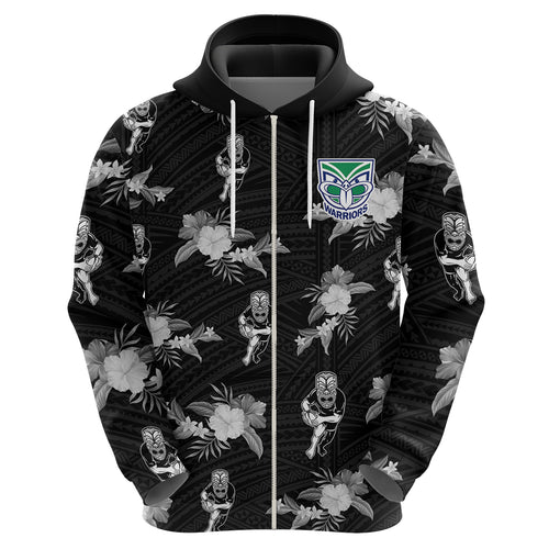 custom-text-and-number-warriors-rugby-hoodie-nz-polynesian-tribal-mix-tropical-hawaiian-style