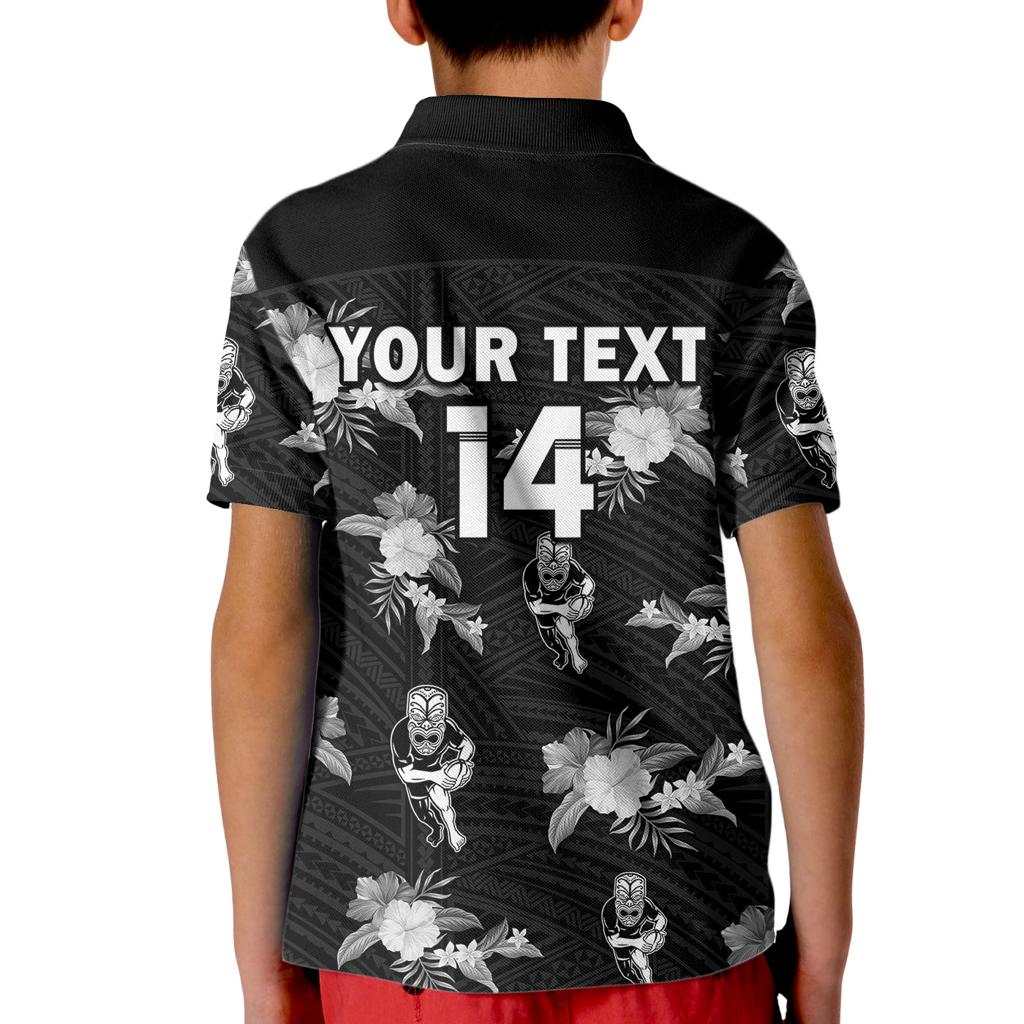 custom-text-and-number-warriors-rugby-kid-polo-shirt-nz-polynesian-tribal-mix-tropical-hawaiian-style