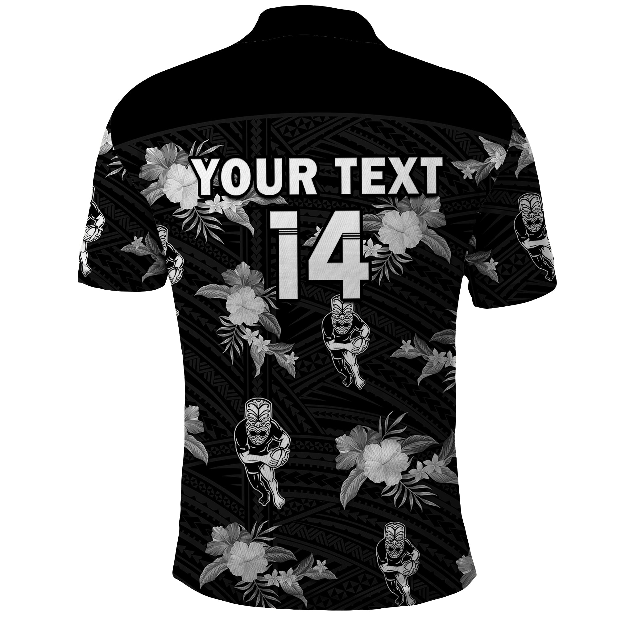 custom-text-and-number-warriors-rugby-polo-shirt-nz-polynesian-tribal-mix-tropical-hawaiian-style