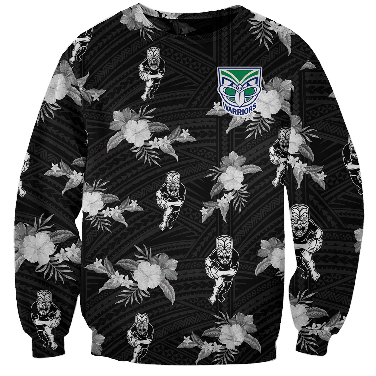 custom-text-and-number-warriors-rugby-sweatshirt-nz-polynesian-tribal-mix-tropical-hawaiian-style