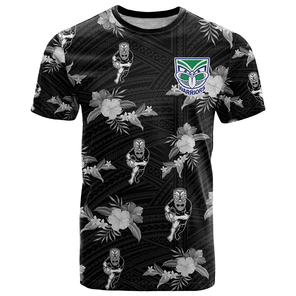 custom-text-and-number-warriors-rugby-t-shirt-nz-polynesian-tribal-mix-tropical-hawaiian-style