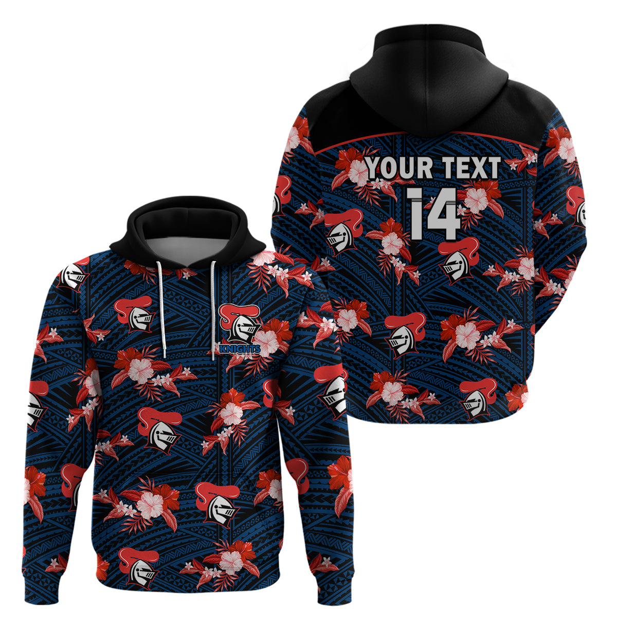 custom-text-and-number-newcastle-knights-rugby-hoodie-polynesian-tribal-mix-tropical-hawaiian-style