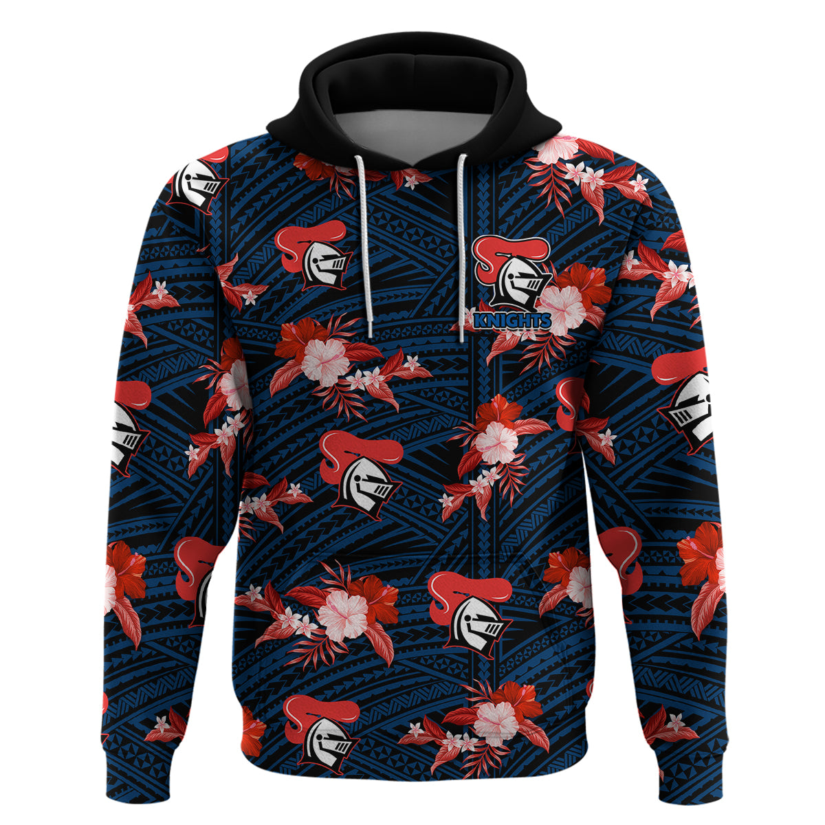custom-text-and-number-newcastle-knights-rugby-hoodie-polynesian-tribal-mix-tropical-hawaiian-style