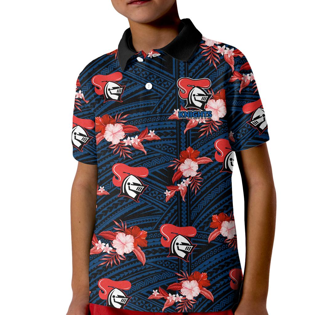 custom-text-and-number-newcastle-knights-rugby-kid-polo-shirt-polynesian-tribal-mix-tropical-hawaiian-style