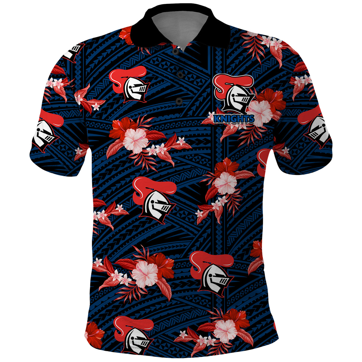 custom-text-and-number-newcastle-knights-rugby-polo-shirt-polynesian-tribal-mix-tropical-hawaiian-style