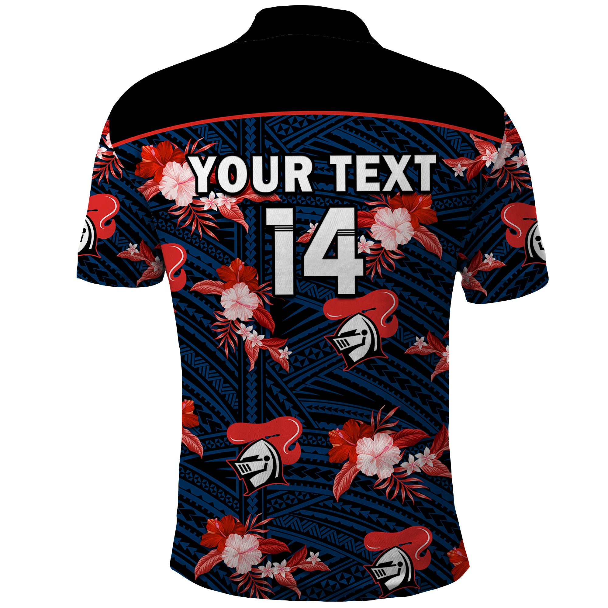 custom-text-and-number-newcastle-knights-rugby-polo-shirt-polynesian-tribal-mix-tropical-hawaiian-style