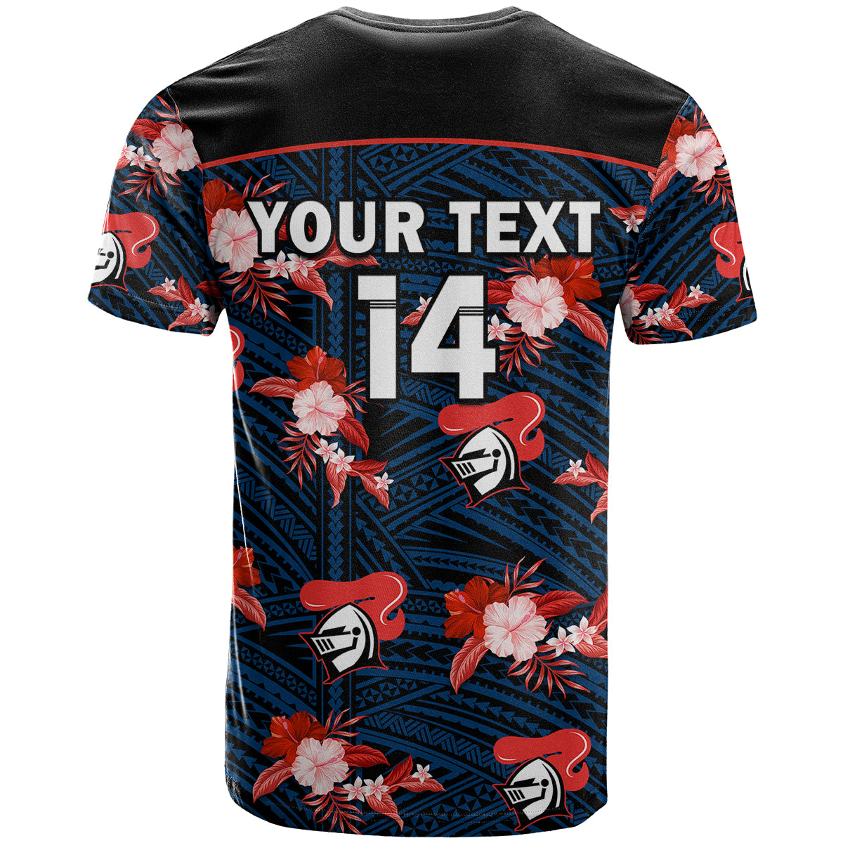 custom-text-and-number-newcastle-knights-rugby-t-shirt-polynesian-tribal-mix-tropical-hawaiian-style