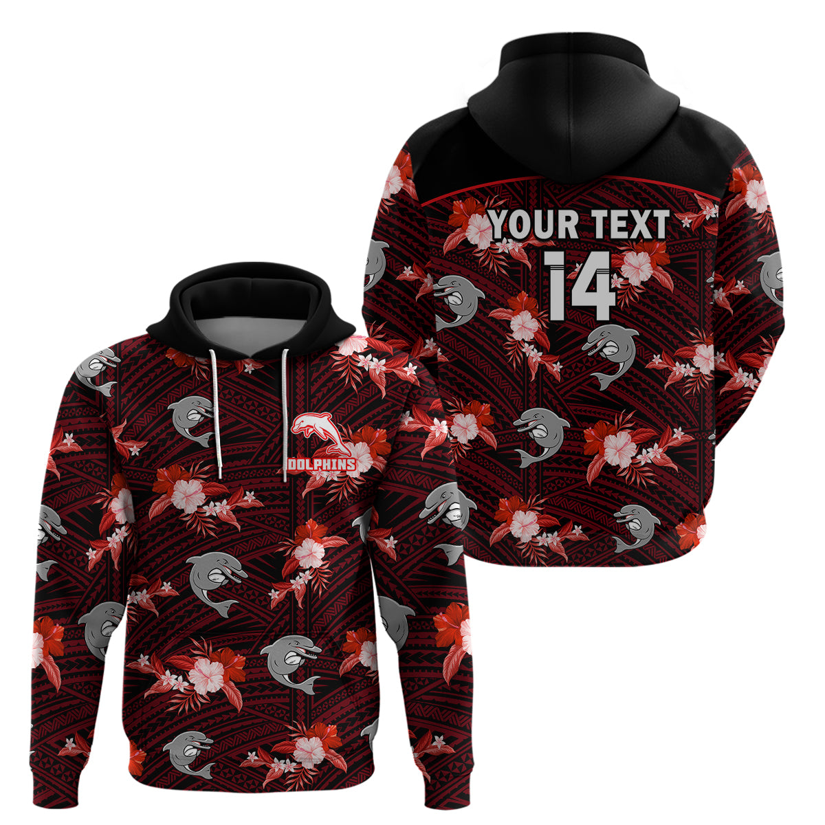 custom-text-and-number-dolphins-rugby-hoodie-polynesian-tribal-mix-tropical-hawaiian-style