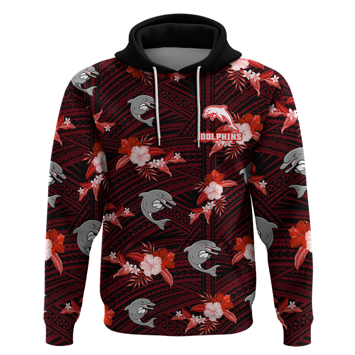 custom-text-and-number-dolphins-rugby-hoodie-polynesian-tribal-mix-tropical-hawaiian-style