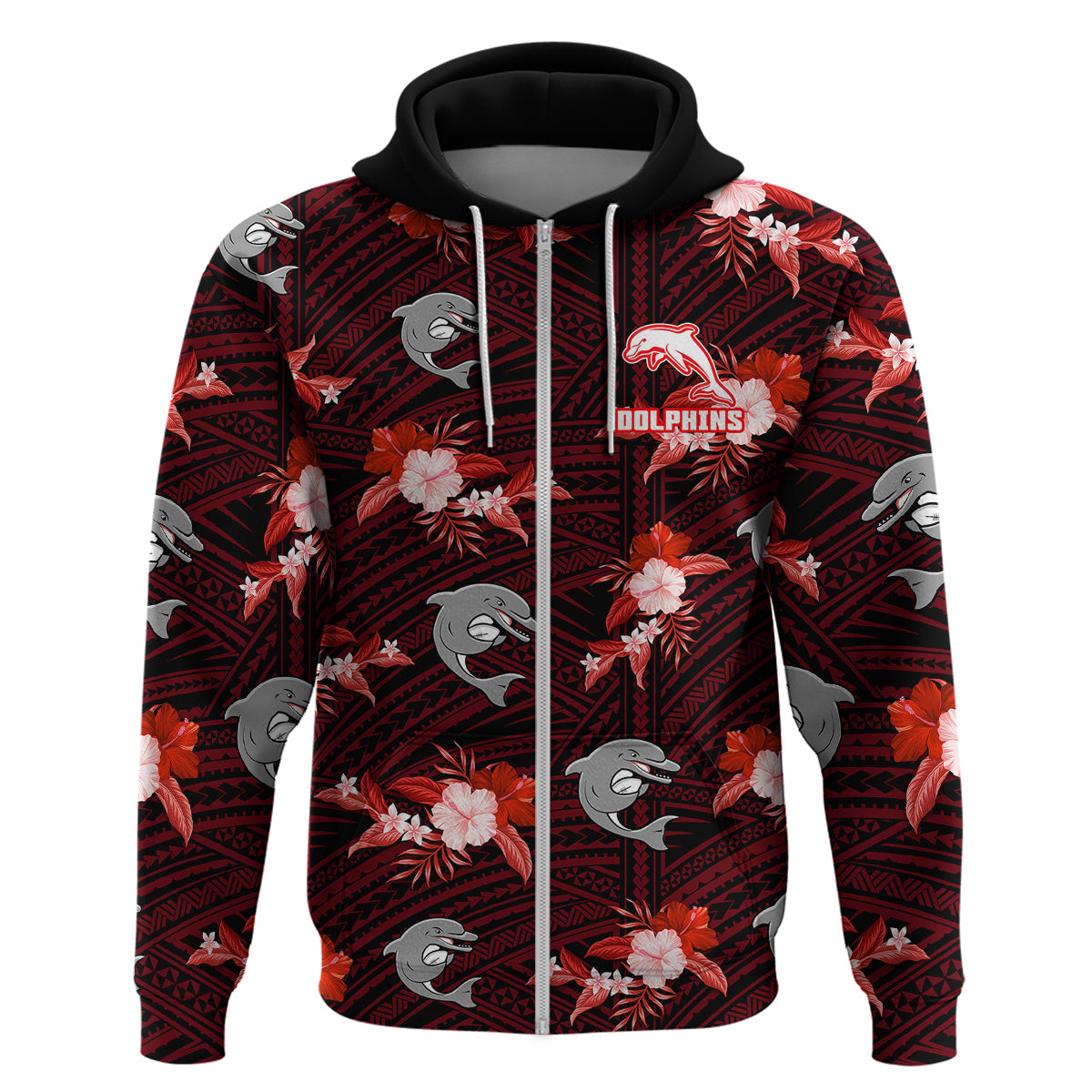 custom-text-and-number-dolphins-rugby-hoodie-polynesian-tribal-mix-tropical-hawaiian-style