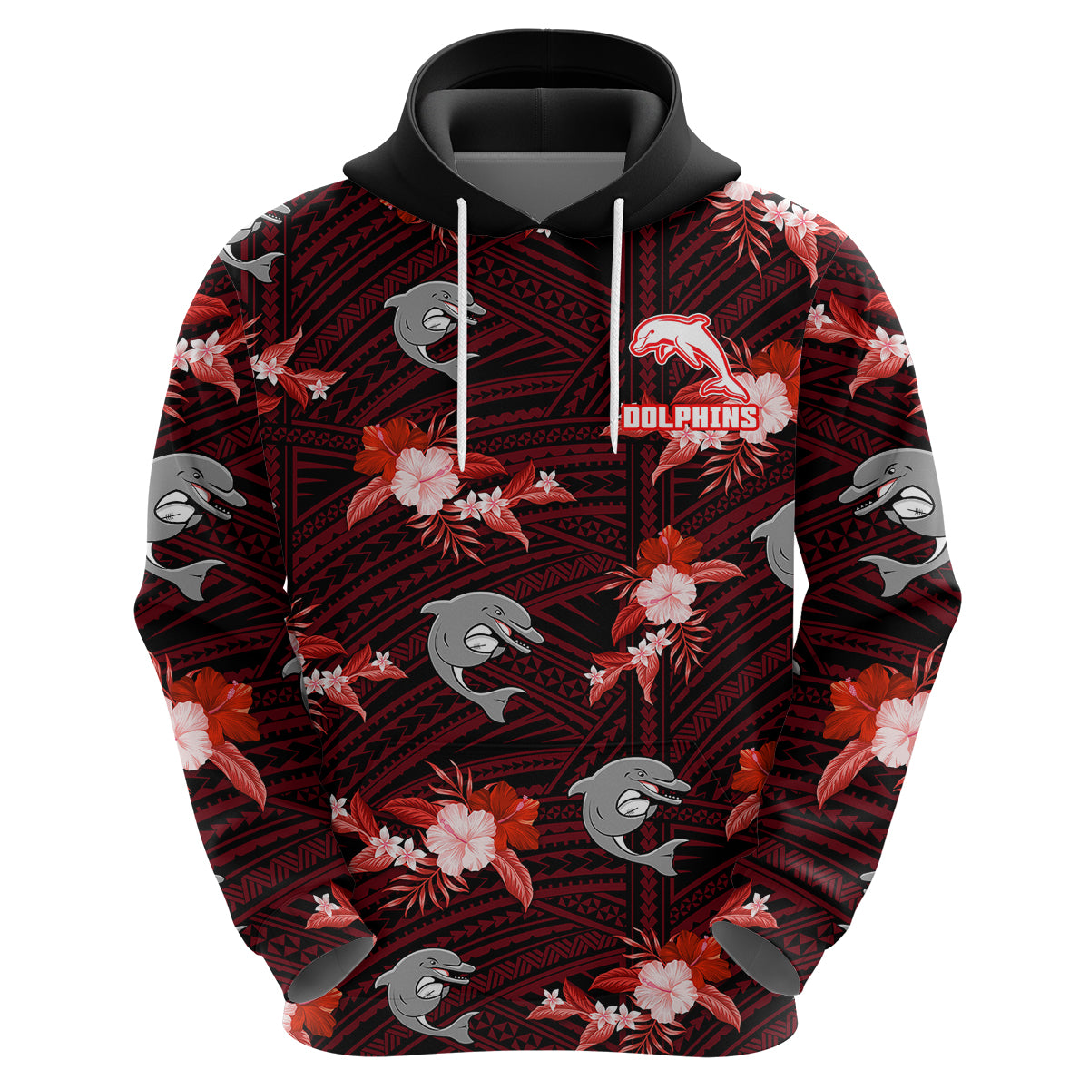 custom-text-and-number-dolphins-rugby-hoodie-polynesian-tribal-mix-tropical-hawaiian-style