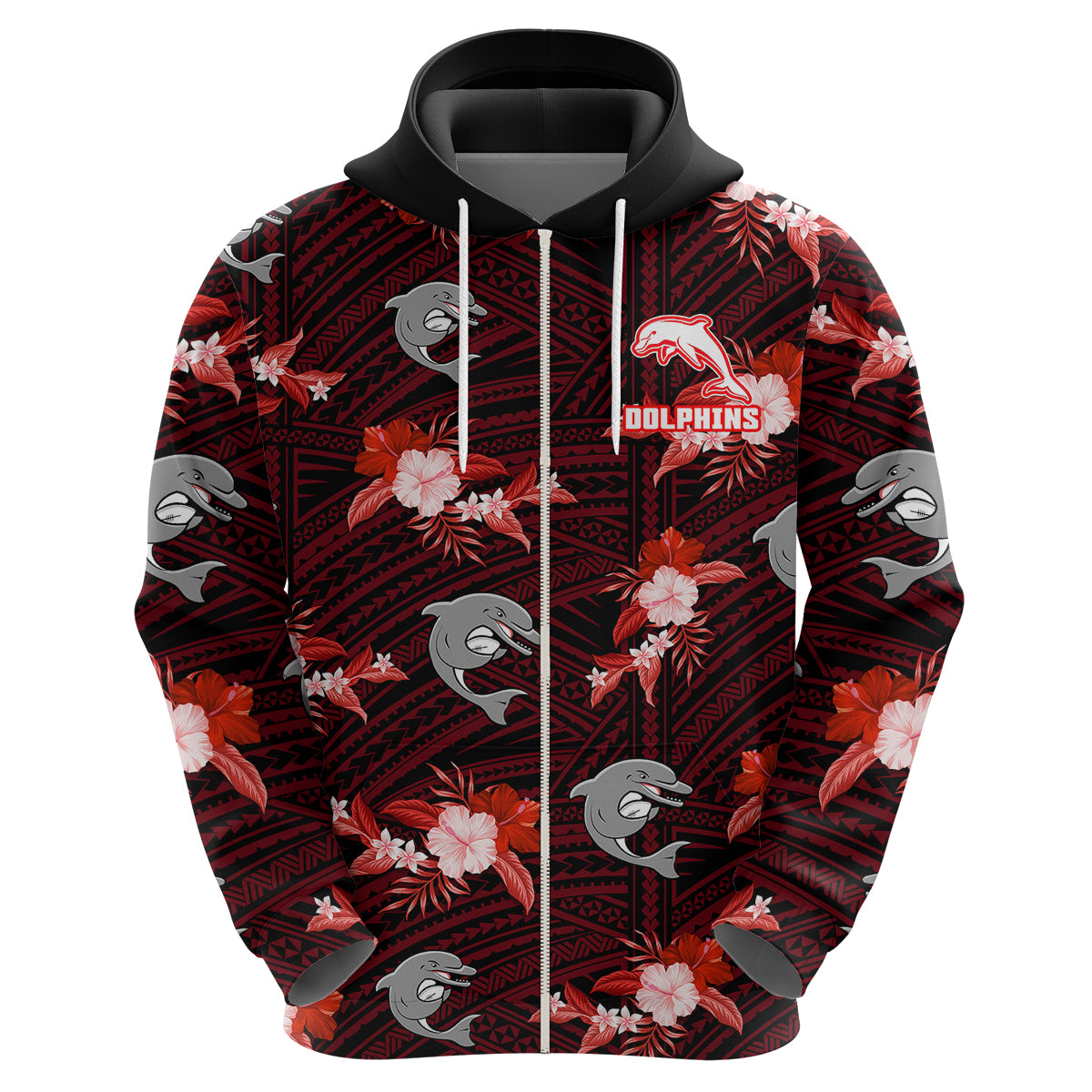 custom-text-and-number-dolphins-rugby-hoodie-polynesian-tribal-mix-tropical-hawaiian-style