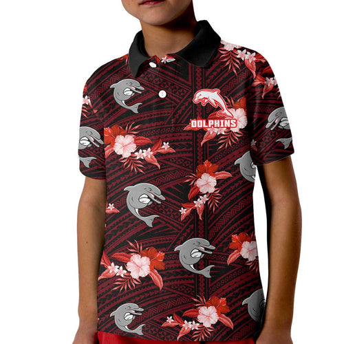 custom-text-and-number-dolphins-rugby-kid-polo-shirt-polynesian-tribal-mix-tropical-hawaiian-style