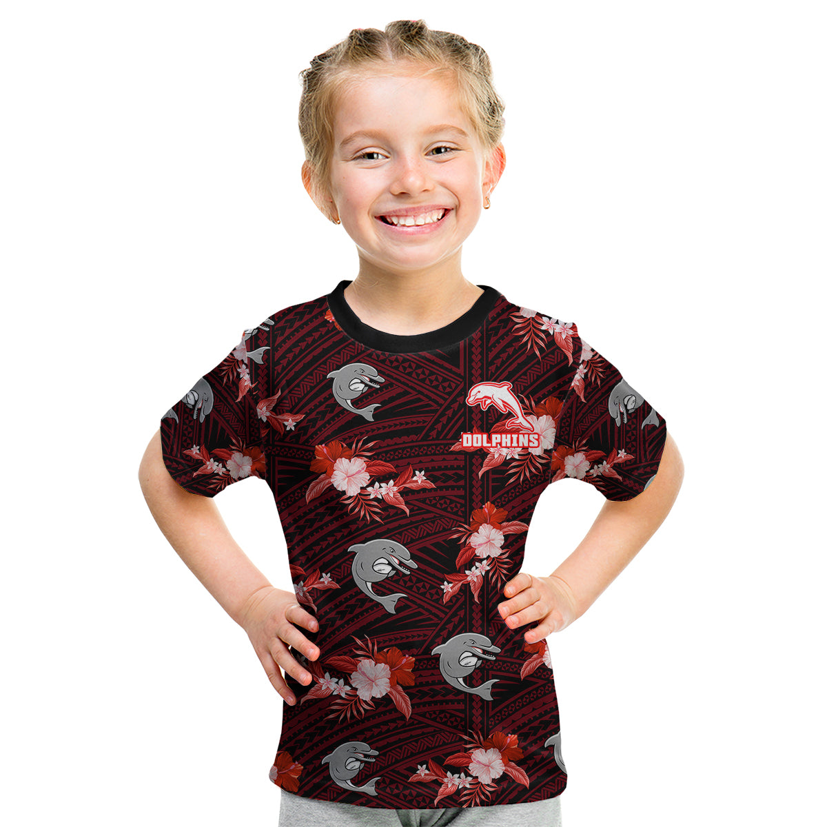 custom-text-and-number-dolphins-rugby-kid-t-shirt-polynesian-tribal-mix-tropical-hawaiian-style
