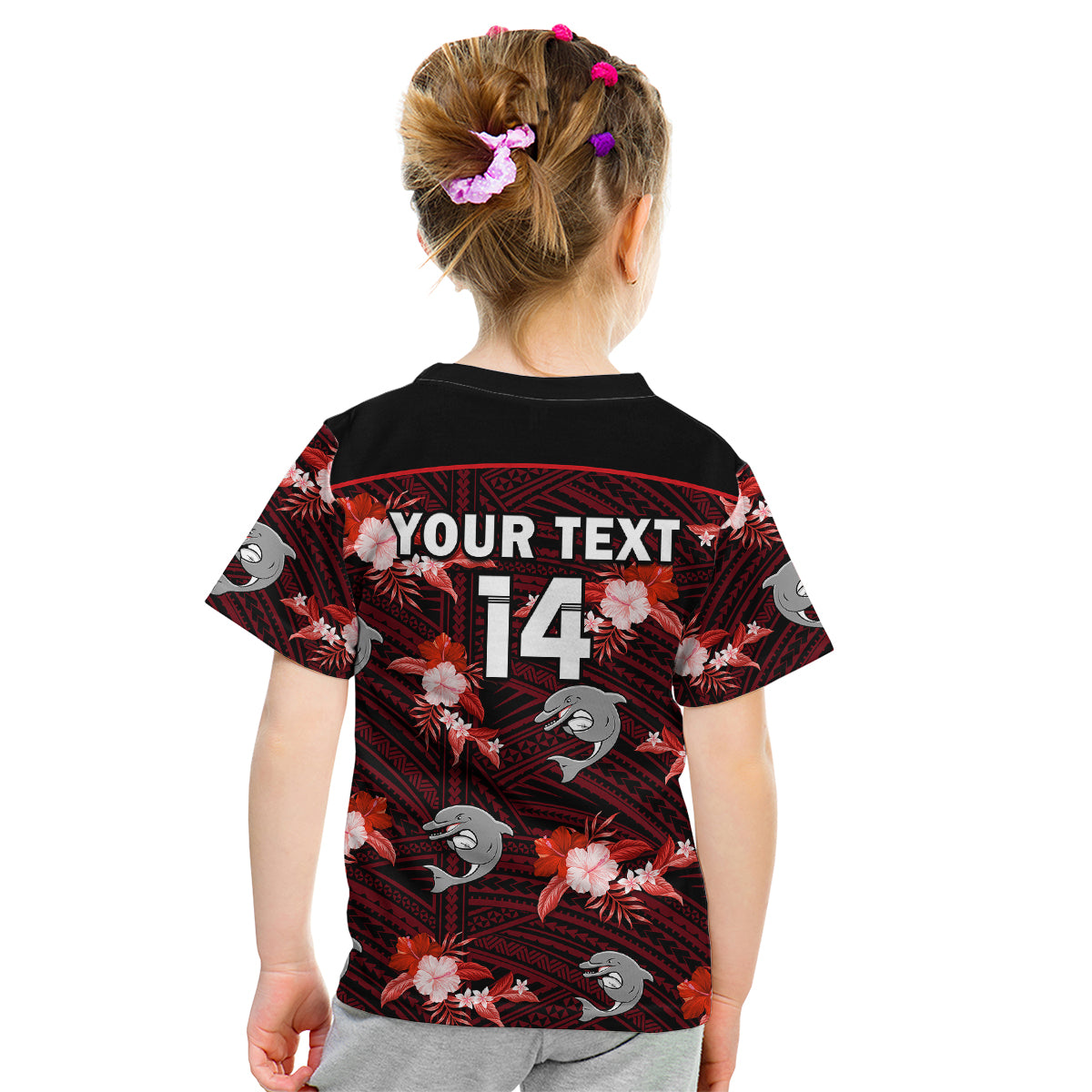 custom-text-and-number-dolphins-rugby-kid-t-shirt-polynesian-tribal-mix-tropical-hawaiian-style