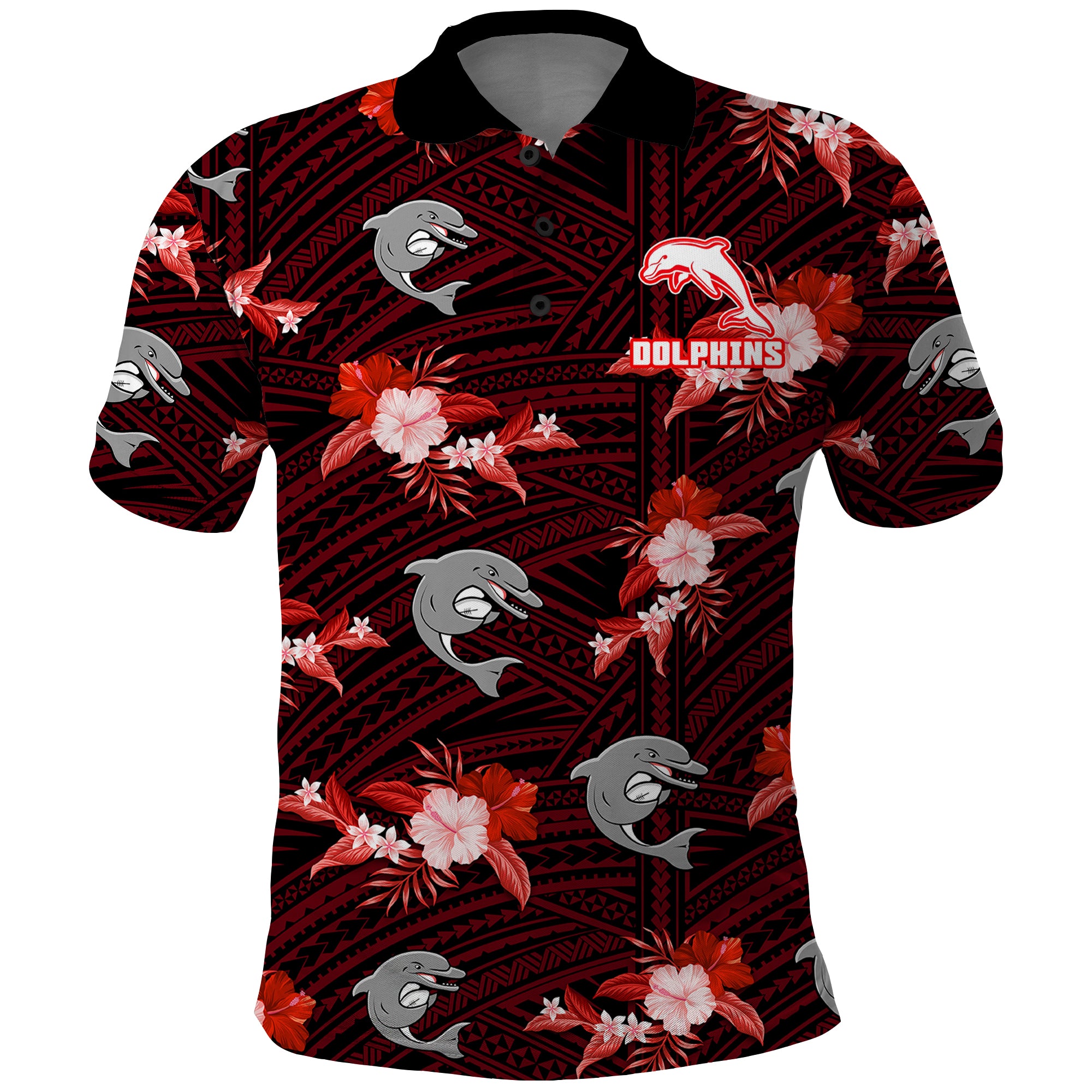 custom-text-and-number-dolphins-rugby-polo-shirt-polynesian-tribal-mix-tropical-hawaiian-style