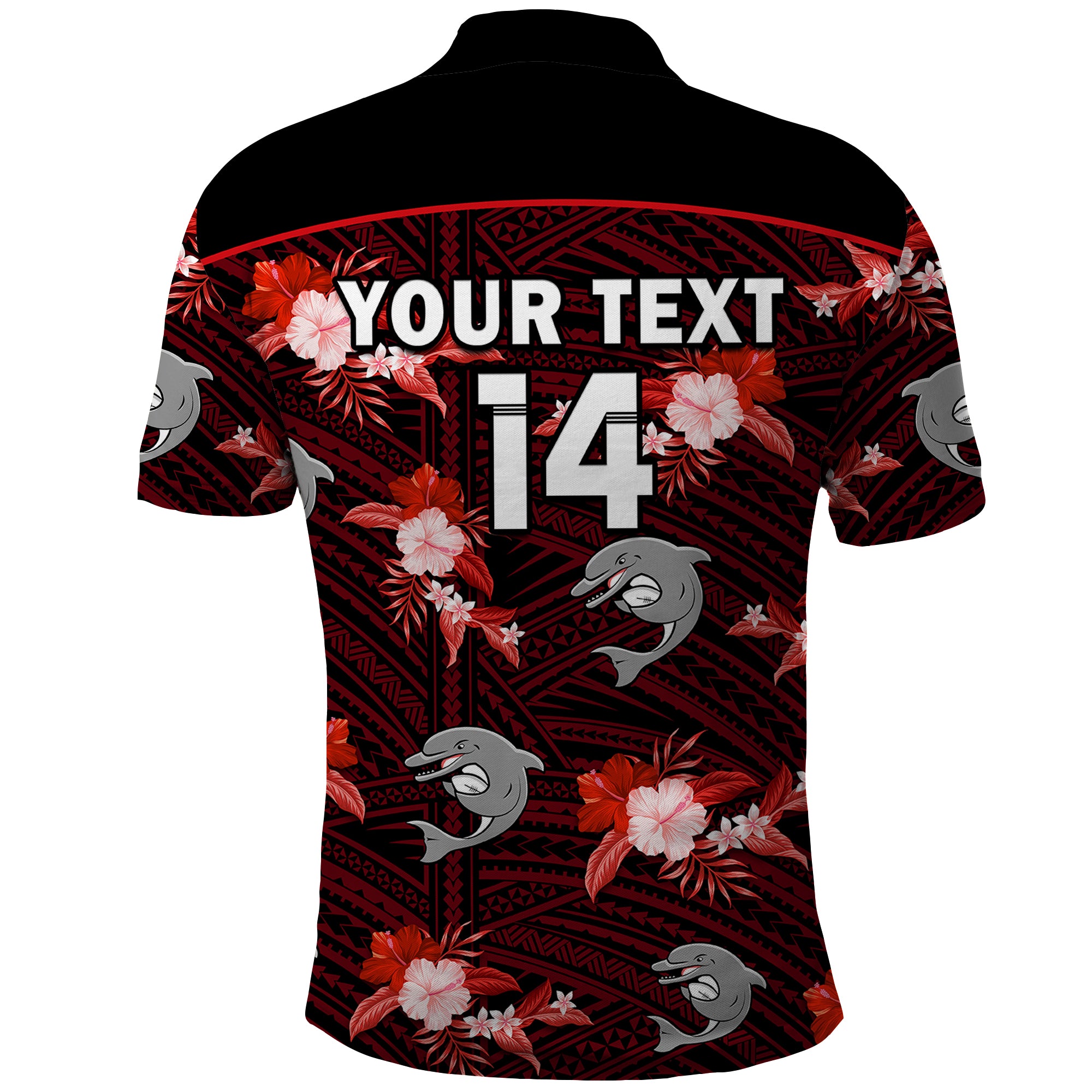 custom-text-and-number-dolphins-rugby-polo-shirt-polynesian-tribal-mix-tropical-hawaiian-style